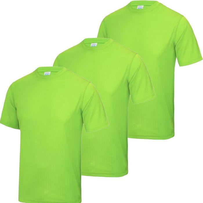 Tee shirt de sport homme Just Cool anti transpirant lot 3 vert fluo - - Vert
