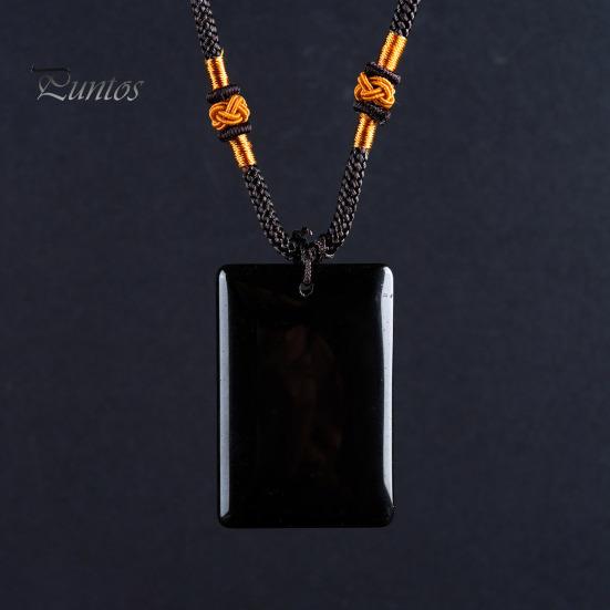 Hand Polished Stone Pendant Natural Crystal Necklace, Healing Energy Necklace with Adjustable Women Fake Jewelry Braided Rope, Gemstone for Men