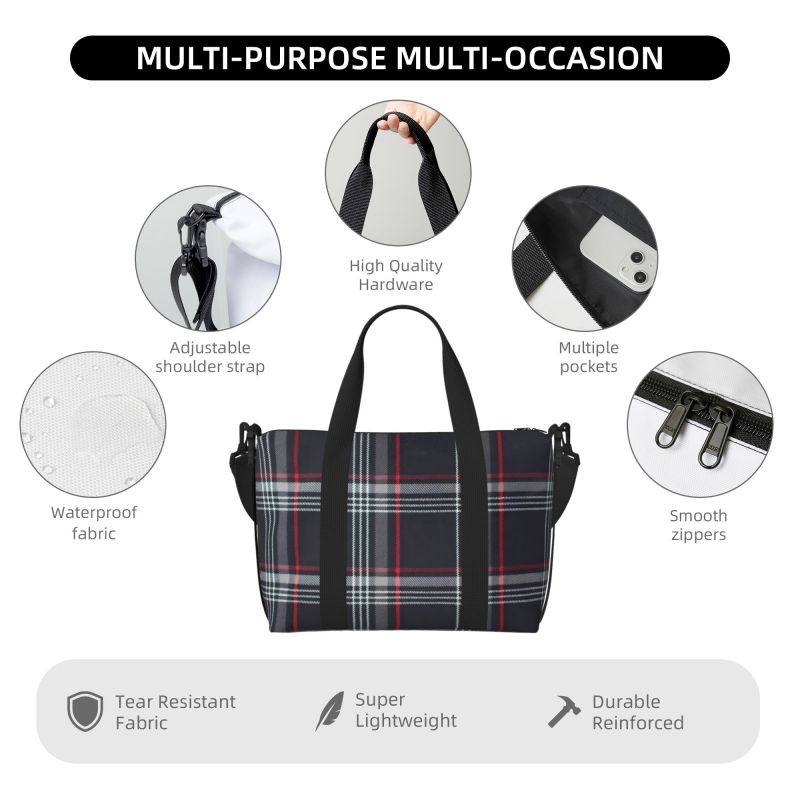 GTI Tartan Plaid Print Travel Duffel Bags Unisex Waterproof Foldable Carry on Luggage Bag Portable Lightweight Durable Handbag