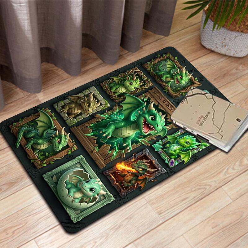 Green Dragon Gallery Pattern Rug Floor Mat for Living Room or Bedroom Soft and Comfortable Carpet a Gift for Birthday and Holiday.