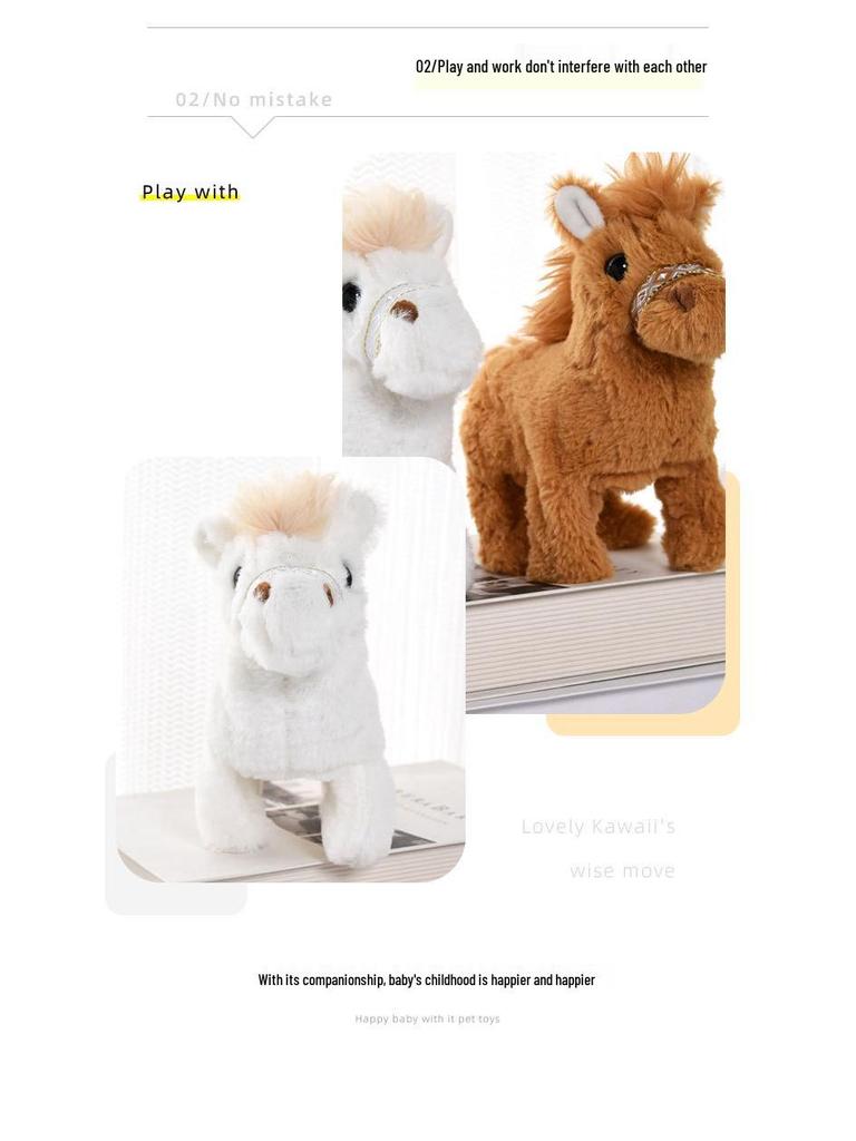 Electric Walking Plush Horse Doll with Neighing Sounds and Leash – Electronic Pet Toy for Children