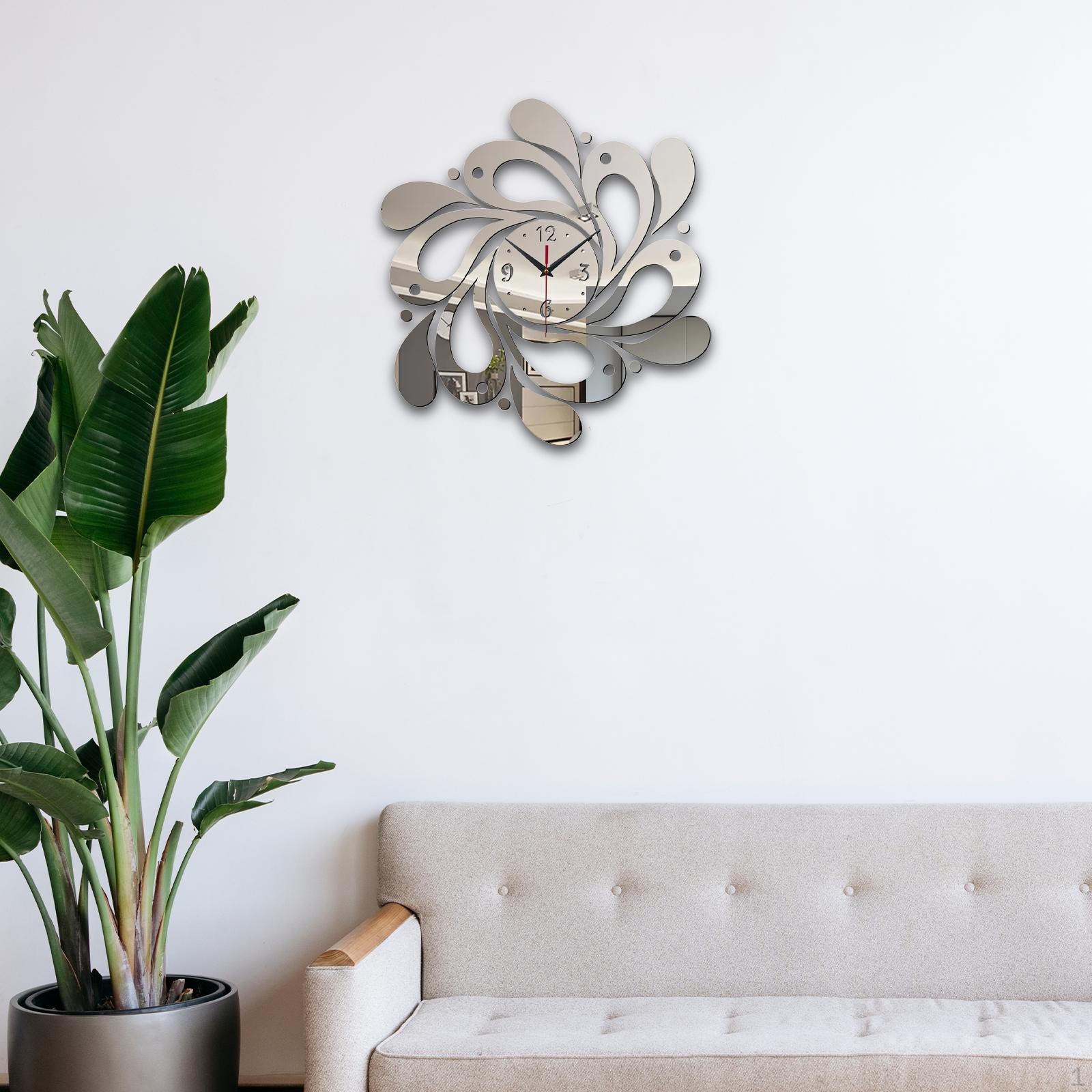 

Wall Clock Decorative Easy to Read Nordic Creative Hanging Mirror Stickers for Kitchen Argent