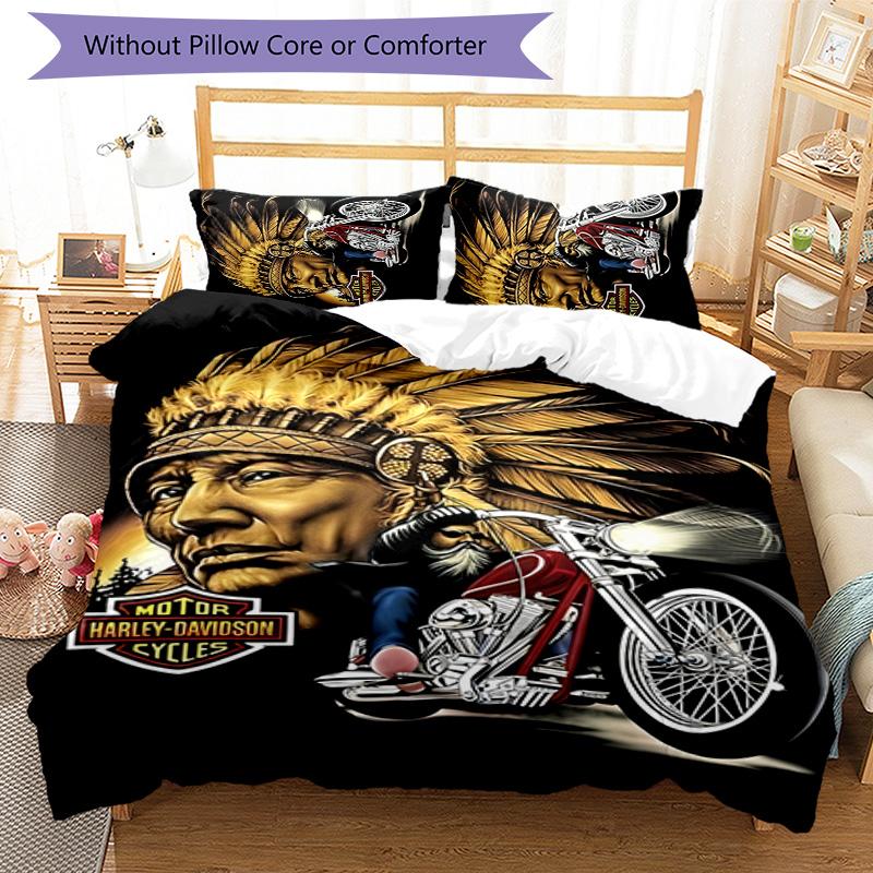 Indian Motorcycle 3pcs Bedding Set Duvet Cover Closure Includes 1 Duvet Cover & 2 Pillowcases for All Seasons Bedroom Home Dorm Decor