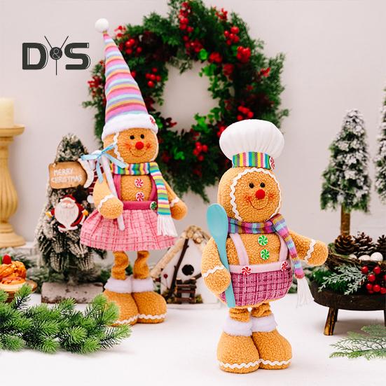 Christmas Gingerbread Doll Ornaments Extendable Leg Plush Doll with Scarf Stuffed Cooking Gingerbread Figure for Christmas Tree Fireplace Decor