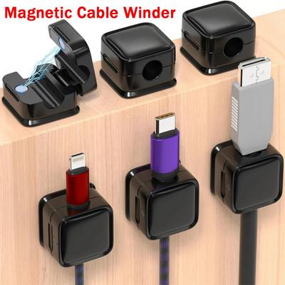 4/6 PCS Magnetic Cable Organizer Cable Clips Management Wire Keeper Wall Data Cable Winder Adjustable Cord Holder Under Desk