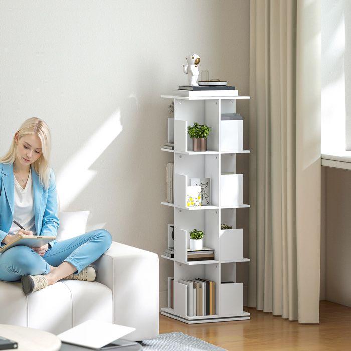 Bookshelf - HOMCOM - Rotating - 4 Levels - 16 Compartments - Particleboard - 39 X 39 X 128.3 Cm - White