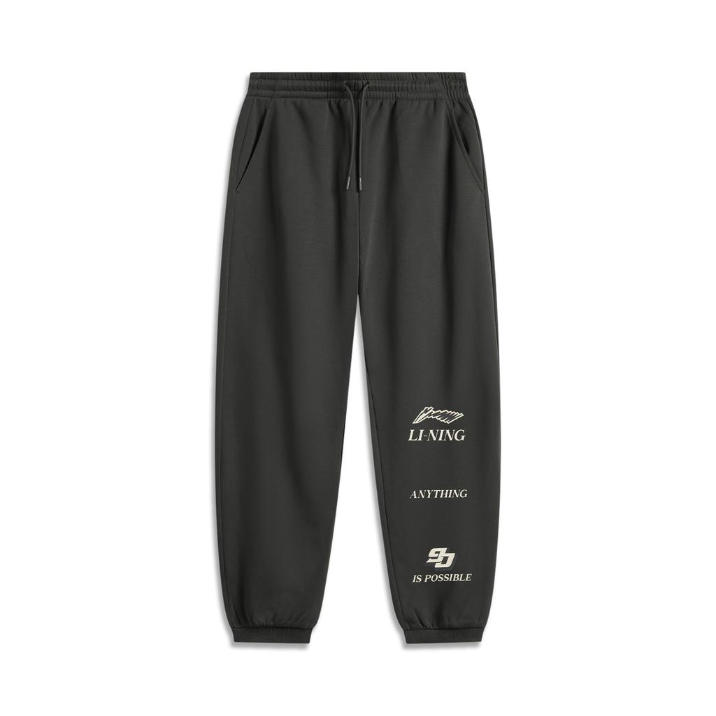 Li Ning Sports Lifestyle Series Casual Loose Fleece Logo Knitted Sweatpants Men Bottoms Graphite-Gray AKLU943-2