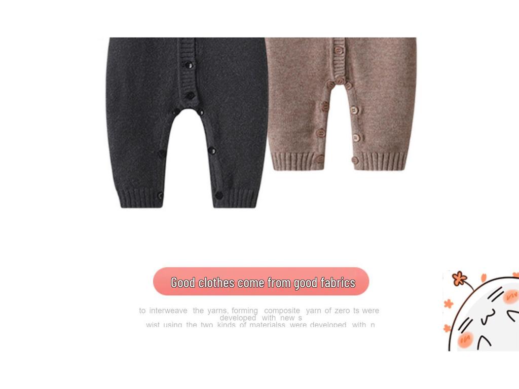 Autumn/Winter Korean Style Unisex Baby Knit Onesie - Solid Color Warm Sweater Romper