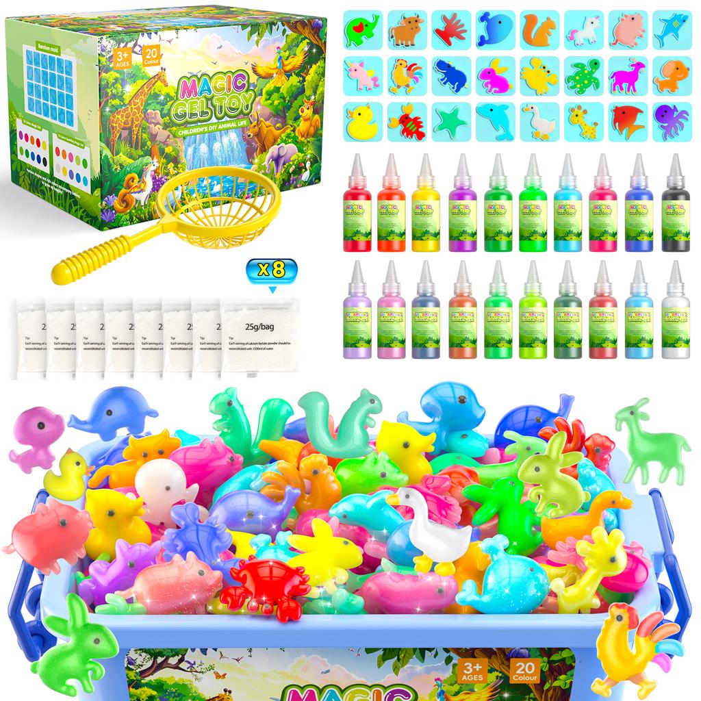 Magic Water Elf Toy Kit,Aqua Fairy Water Gel Kit with 20 Magic Gels, 12 Sea forest Creature Molds,Art & Crafts DIY STEM for Kids