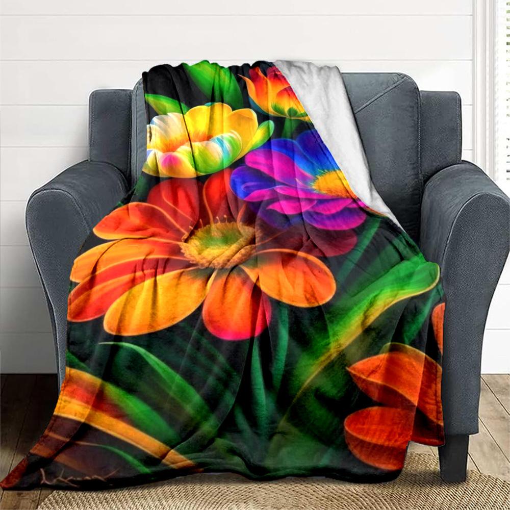 1pc Colorful Flowers Blanket Lightweight Flannel Blanket Throw Blanket For Sofa, Bed, Travel, Camping, Livingroom, Couch, Chair, And Bed Yy2509026214