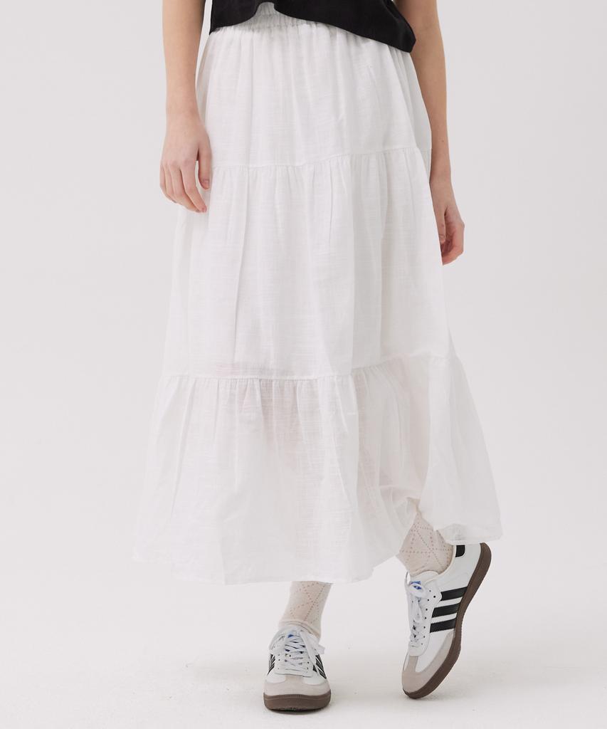 AWESOME STUDIO Cotton Tiered Long Skirt White