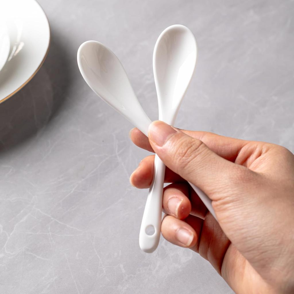 6PCS Porcelain White Coffee Spoons Espresso Tea Sauce and Desserts Ceramic Spoons
