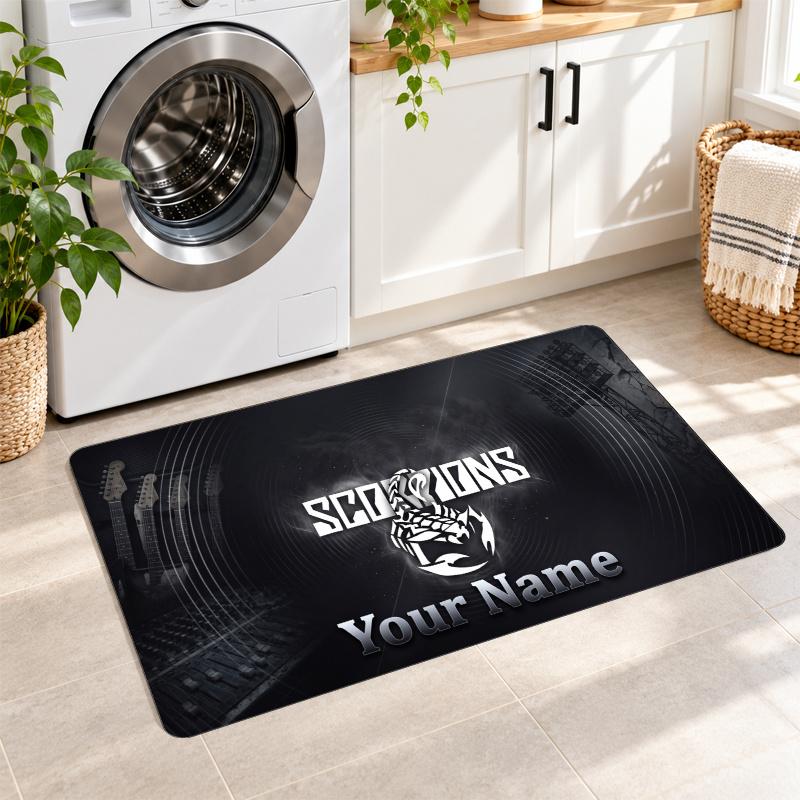 Scorpions Custom Name Flannel Rug Kitchen Mat Non Slip Floor Carpet Personalized Home Decor