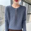 Lekasha 100% Cashmere Mink Velvet Seven-Button Cable Knit Sweater
