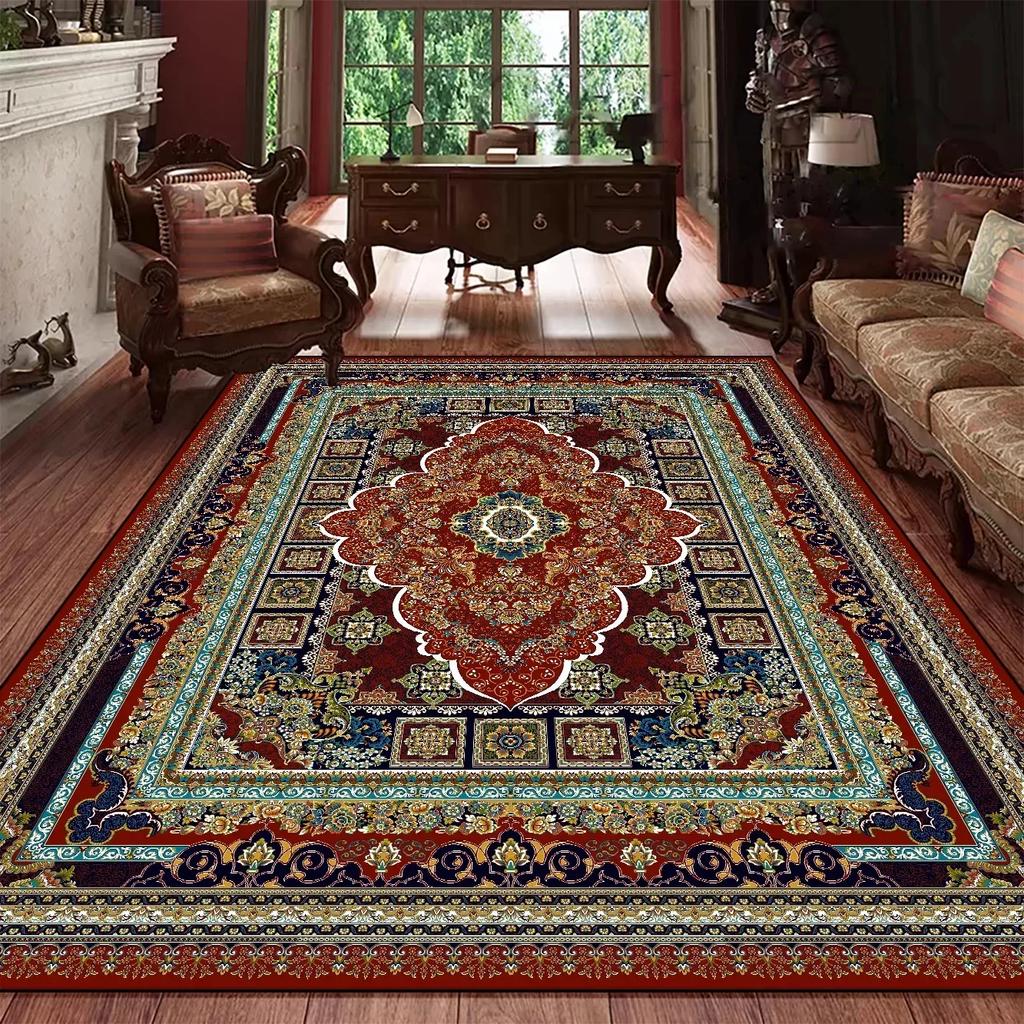 Vintage Bohemský High-end Luxusný Koberec Retro Turecký Perzský Štýl Veľký Koberec Klasický Protišmykový Umývateľný Podložka na Podlahu do Obývacej Izby