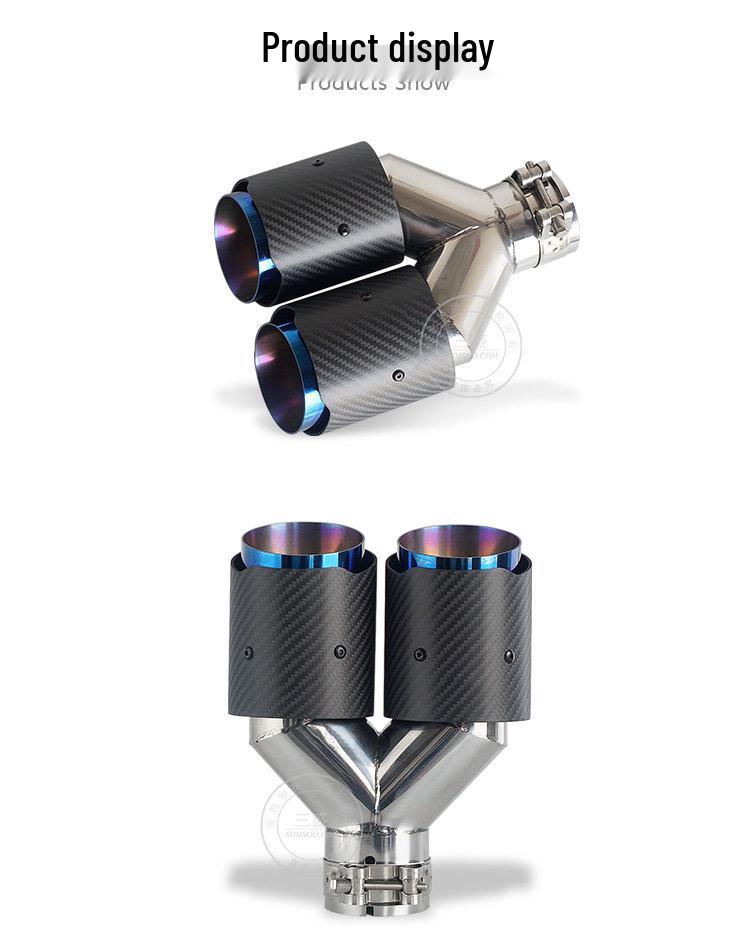 Carbon Fiber Dual Outlet Exhaust Pipe, Burnt Blue - One-in-Two Design for Tailpipe Modification