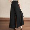 Women's Linen Blend Overlay Wide Leg Pants – High Waist Flowy Palazzo Trousers (Size 27-33)
