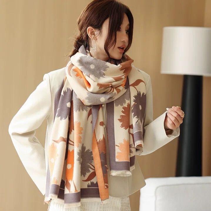 Women's Winter Scarf Ink Painting Scarf High End Imitation Cashmere Lady's Knitted Shawl To Keep Warm in Air Conditioned Rooms in Summer
