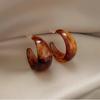 Needle Amber C Resin Earrings Women'S Retro Half Circle Earrings Premium Textured Earrings Fashion Big Earrings