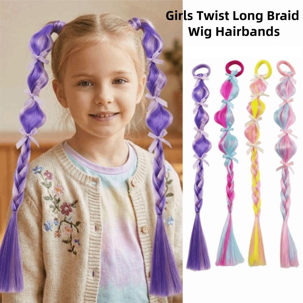 2Pcs Colorful Lantern Gourd Twist Bubble Braids Synthetic Girls Bow Wig Hairbands  Daily