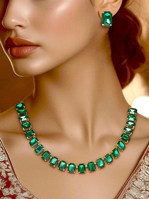 Women Stylish Emerald Necklace Set with Earrings | Latest Fancy Jewelery Set Design for Women & Girls