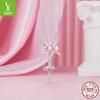 Ballet Girl Diy Pendant Accessories, Delicate Sweet Pink Bow S925 Silver Beaded