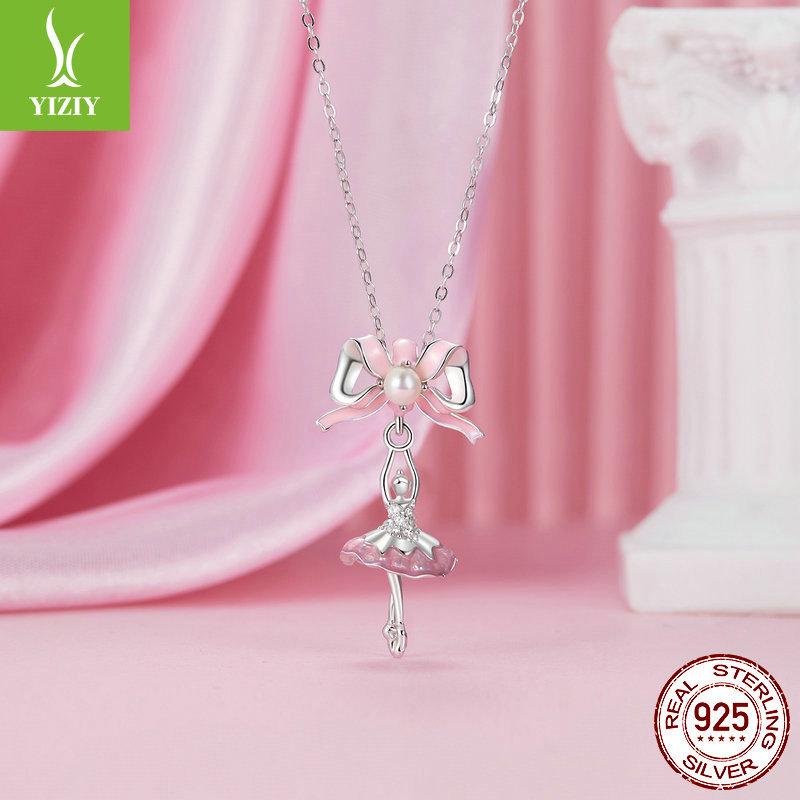 Ballet Girl Diy Pendant Accessories, Delicate Sweet Pink Bow S925 Silver Beaded
