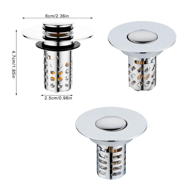 Not Odor Bathroom Sink Drain Filter Push Down Stoppers with Hair Strainer Steel Basin Waste Plugs For Easy Cleaning