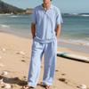 Men's European & American Linen Beach Set: Short-Sleeve Polo Shirt & Long Pants