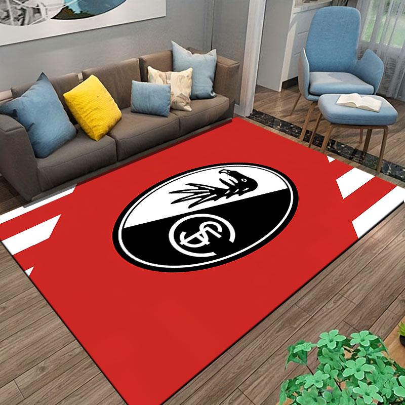 Red and Black Oval Crest Design suitable as a non-slip mat for the living room or bedroom sofa