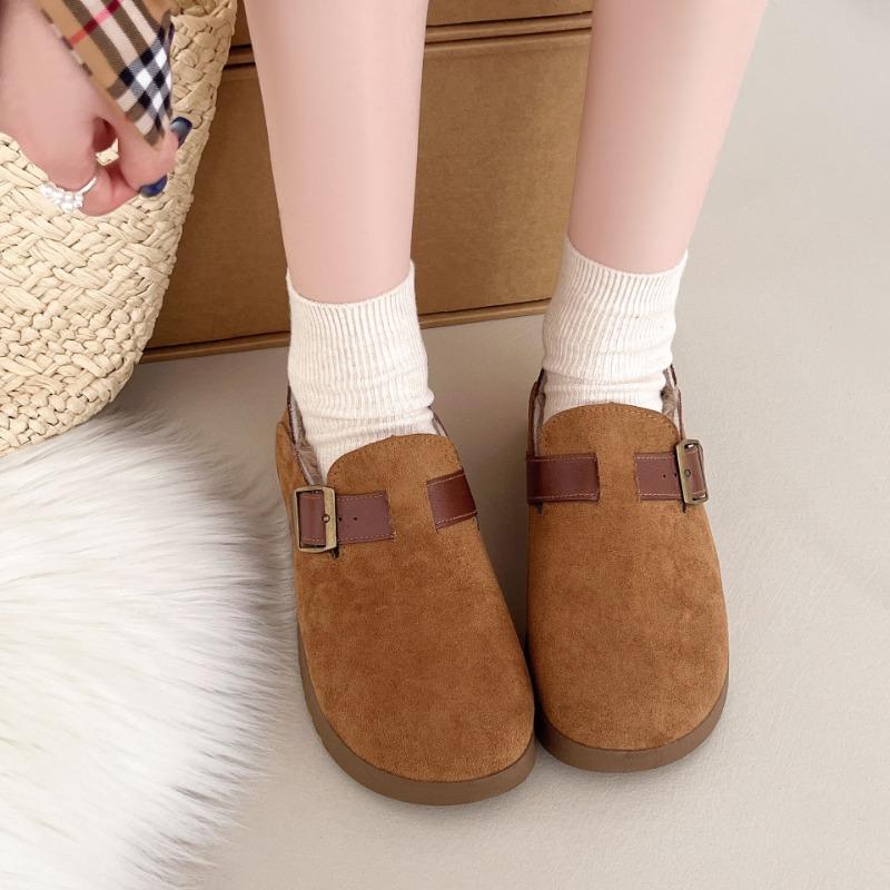 Winter new bag heel women's velvet thickened warm lazy casual shoes two wear one pedal retro cotton shoes