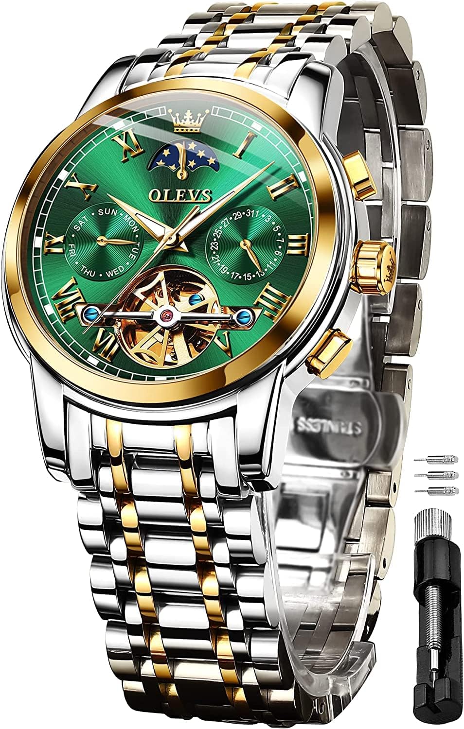 

OLEVS Мужские автоматические часы, Стильные, Механические, Наручные часы, Подарок на День отца, Популярные, Деловые, Светящиеся, Крутые, Наручные часы, Водонепроницаемые, Модные,