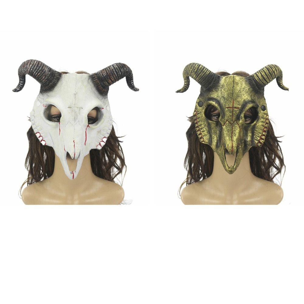 PU Leather Halloween Bloody Skull Mask Antelope Goat Horn Mask Creative Halloween Mask  Women Men