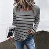 Spring and Autumn Round Neck 3D Stripe Printed Top Fashionable Casual Minimalist Long Sleeved Women's T-shirts