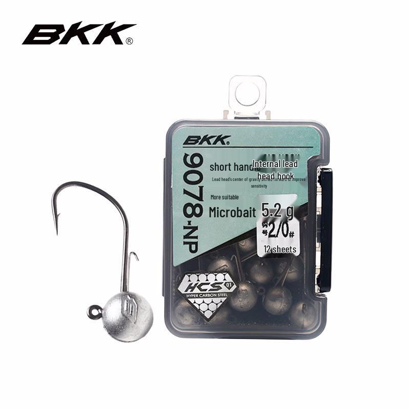 BKK HCS Short Handle Lead Head Wide Belly Big Hook Black Pit Micro Bass Mandarin Fishing Hook 9078 Short Handle 2/0#-5.2g (12 pcs)