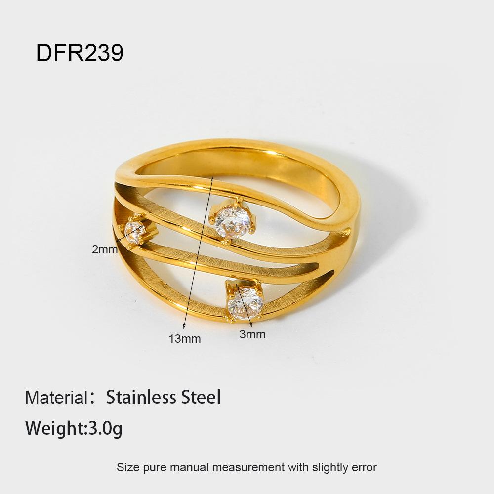 ins French light luxury irregular hollow zircon multi-layer ring stainless steel plated 18k gold waterproof ring women