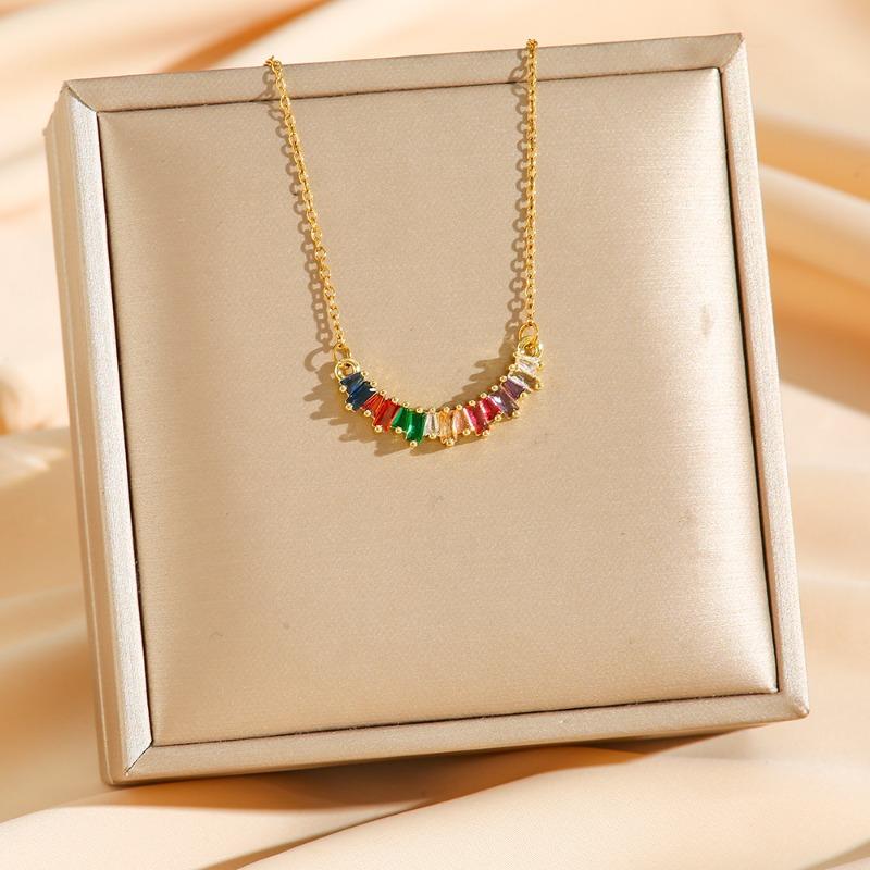 Personalized Colored Zircon Titanium Steel Necklace for Women Pearl Collarbone Chain Delicate Daily Party Jewelry Wedding Dating Accessory