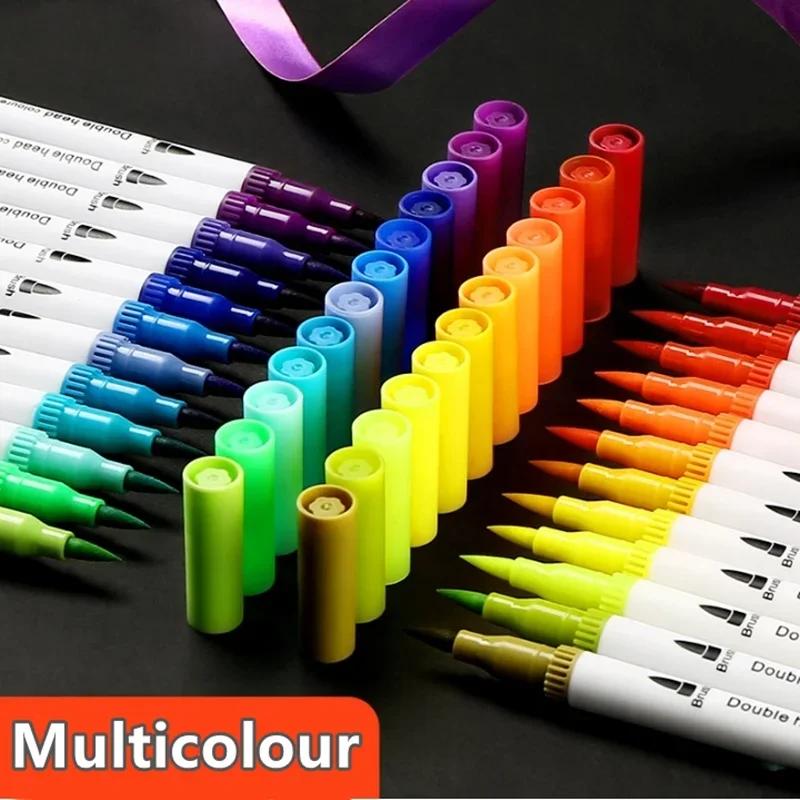 12/24/100/120 Colors Felt Tip Drawing Watercolor Art Markers Pen Dual Brush Fineliner Colouring Pen Set for Calligraphy Painting