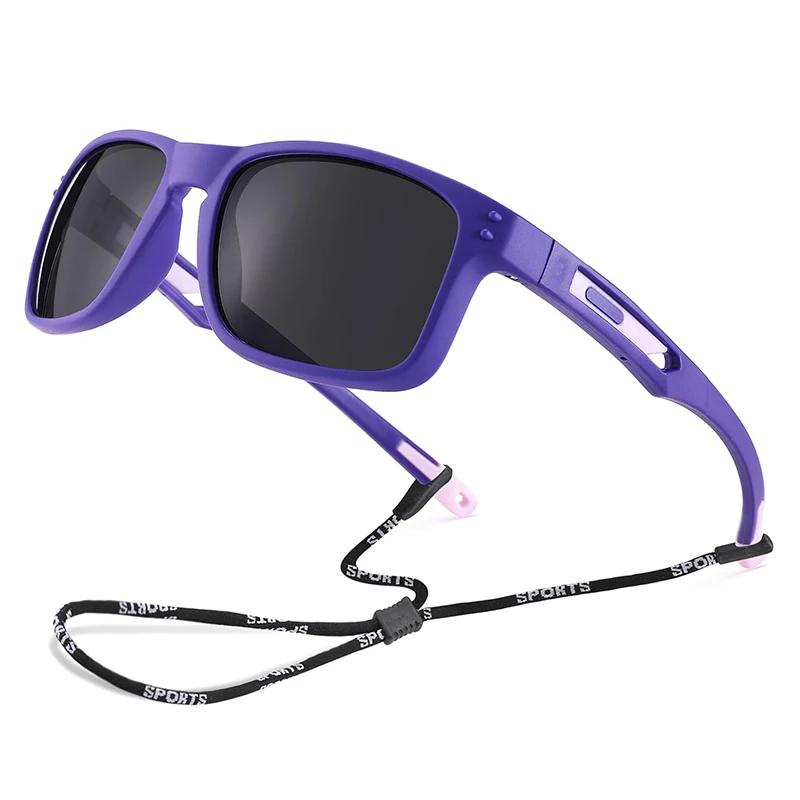 

Outdoor New Kids Sunglasses Flexible Rectangular Frame Sports Boys Girls Sun Glass with Strap Age 3-12 3-12 Years old