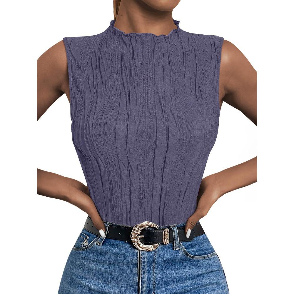 GMXIA Damenmode, lässig, Sommer, einfarbig, ärmellos, halber Rollkragen, Blusen und Hemden