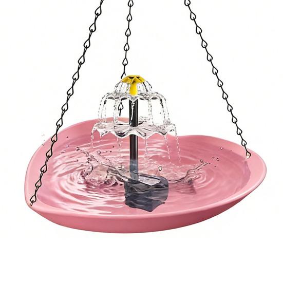 Solar Hanging Bird Bath Basin with Dual Water Flow Solar Fountain Space-Saving Outdoor Hanging Bird Waterer for Gardens Weather-Resistant Bird Bath