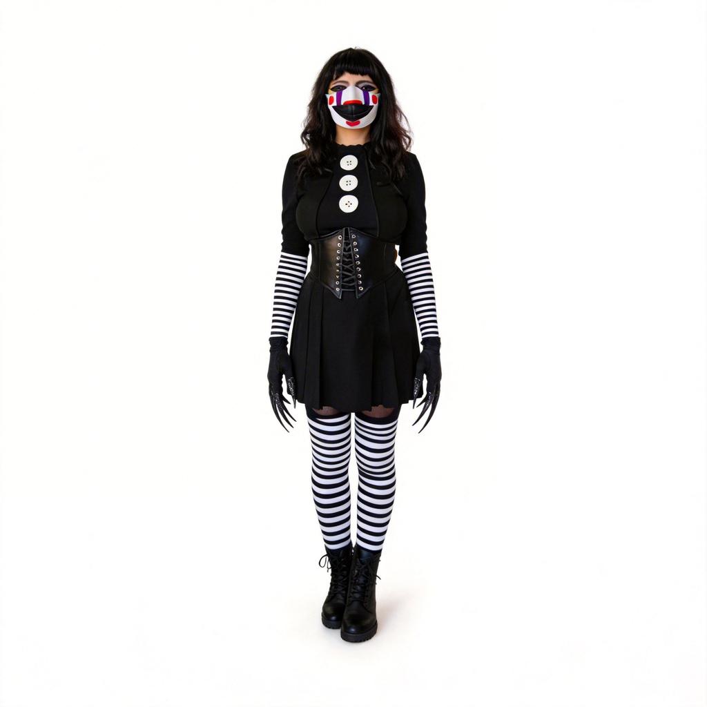 Five Nights at Freddy's 2 Marionette Cosplay Kostuum, Bezeten Pop Halloween Schriknacht Rolspel Outfit voor Volwassenen Kinderen