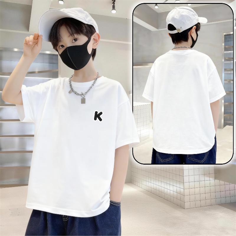 Kids' Cotton Letter Print Short Sleeve T-Shirt - Boys' Summer Wear, Trendy and Stylish Loose Fit Top