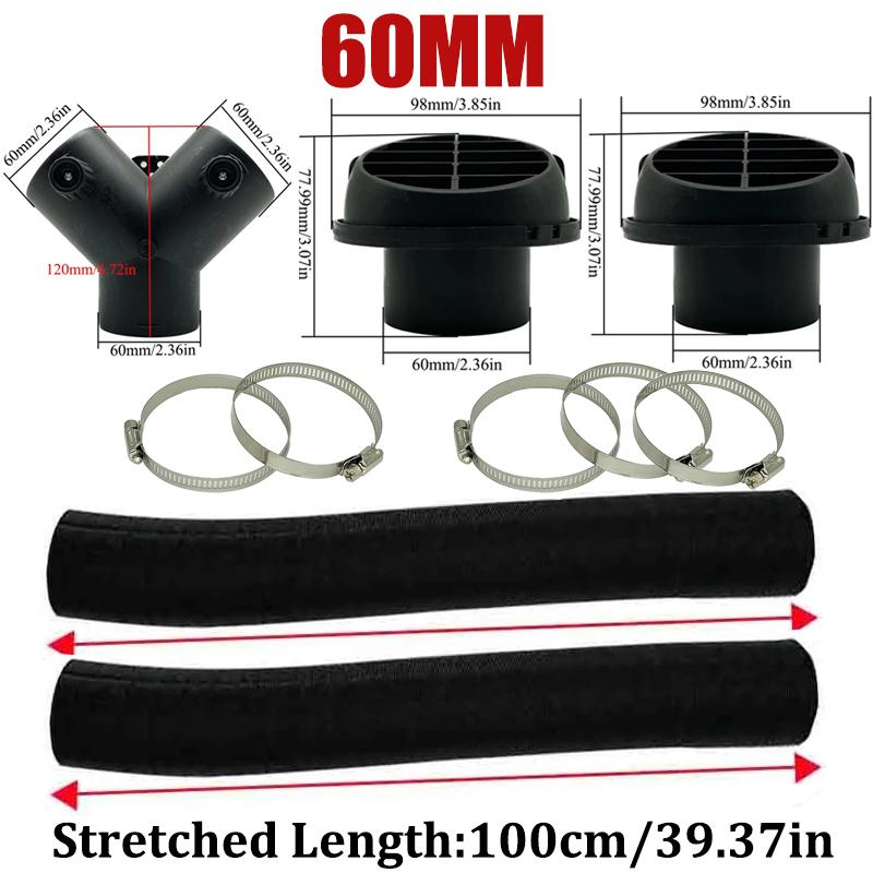 60mm 75mm Car Air Diesel Heater 2x Air Outlet Vent + 1x Valve Flap Outlet + 2x Warm Duct Pipe + 5x Clamp For Webasto Eberspacher