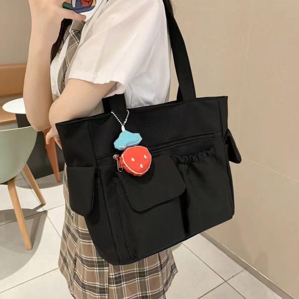 

Canvas Women Messenger Bag Fashion Solid Color Large Capacity Shoulder Bag Multi-pockets Travel Handbag Student Book Bag чёрный
