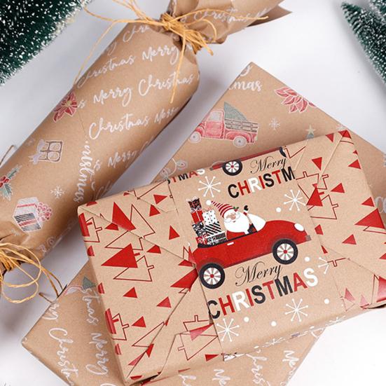 Christmas Wrapping Paper Vintage Thick Brown Holiday Gift Wrap with Christmas Tree Truck Snowflake