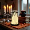 Lighted Ghost Figurine Halloween Light Up In Dome Cloche, Cute Night Small PVC Statue with Bats for Home Kitchen Mantel Tabletop Holiday Party