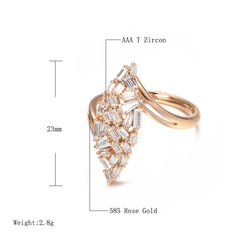 New Arrivals  Rose Gold Big Ring Micro-Wax Inlay Natural Zircon Hollow Rhombus Rings Women Wedding Party Fine Jewelry