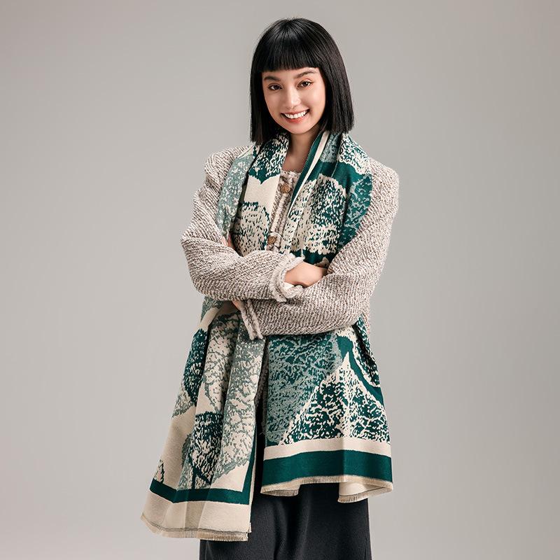 Versatile Mori Contrasting Colors Double-Sided Imitation Cashmere Scarf Winter High-End Warm Shawl Women