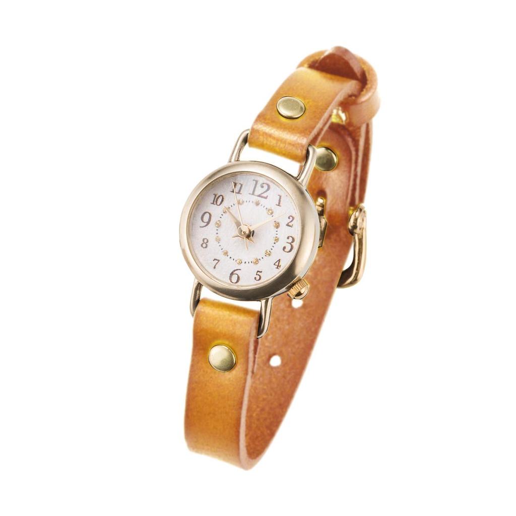 Rebic leather gold Japanese-made women's watch, quartz, battery-operated, strap, brown, (camel)